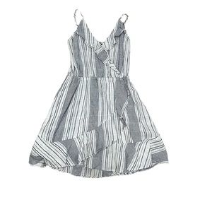 Express Blue and White Stripe Ruffle Sleeveless Lined Summer Dress